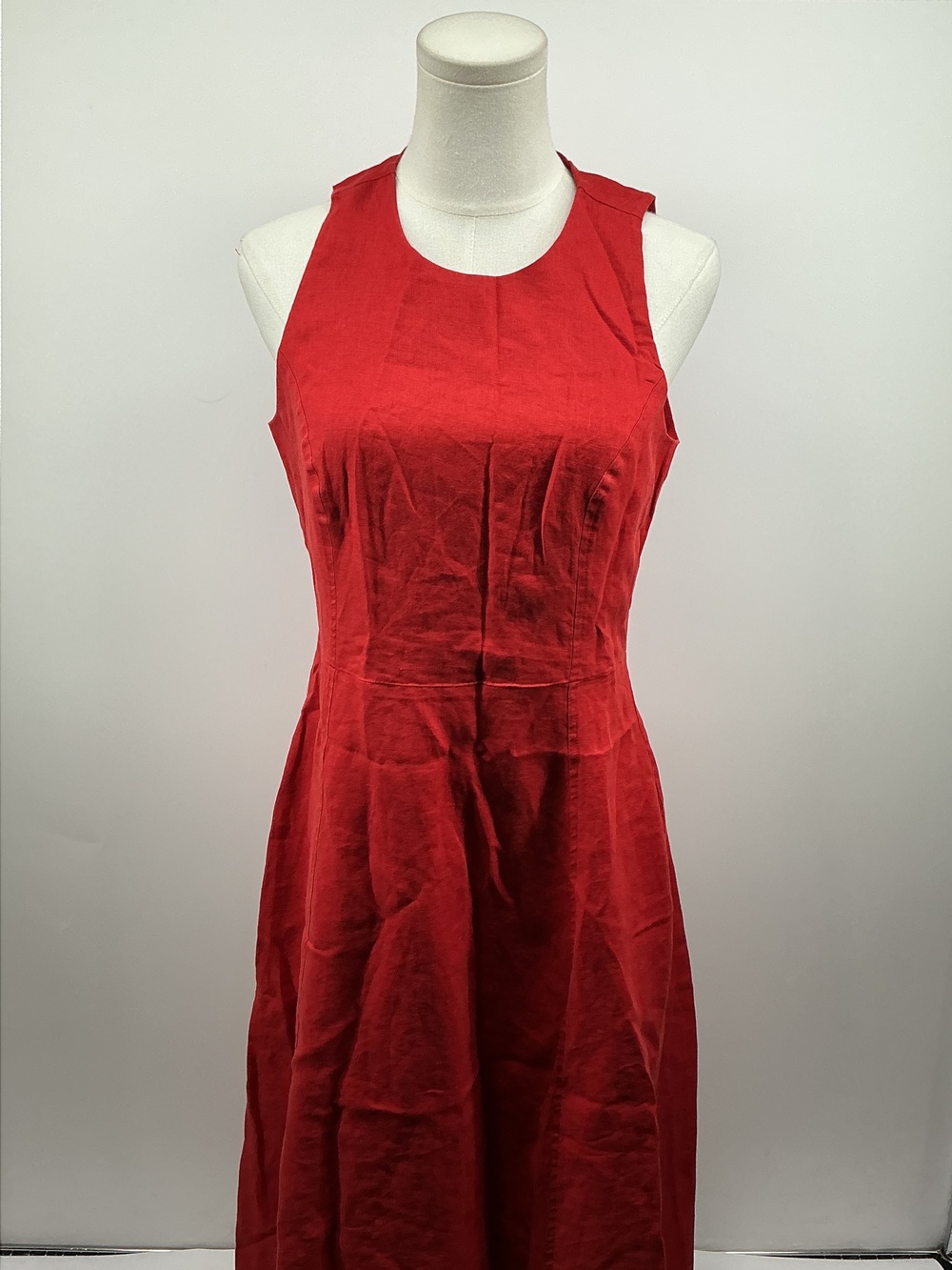 100% European Linen High Neck Midi Dress